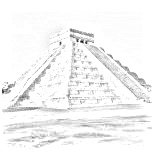 Ruiny mayského města z doby 600-1500n.l. Nejslavnější stavbou je Kukulkánova stupňovitá pyramida s 91 schody